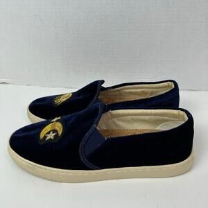 Soludos Sz 7 Blue Velvet Celestial Sneakers Slip On Embroidered & Beaded